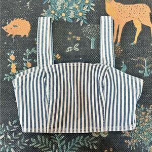 NWT Zara Striped Denim Crop Top, Size M